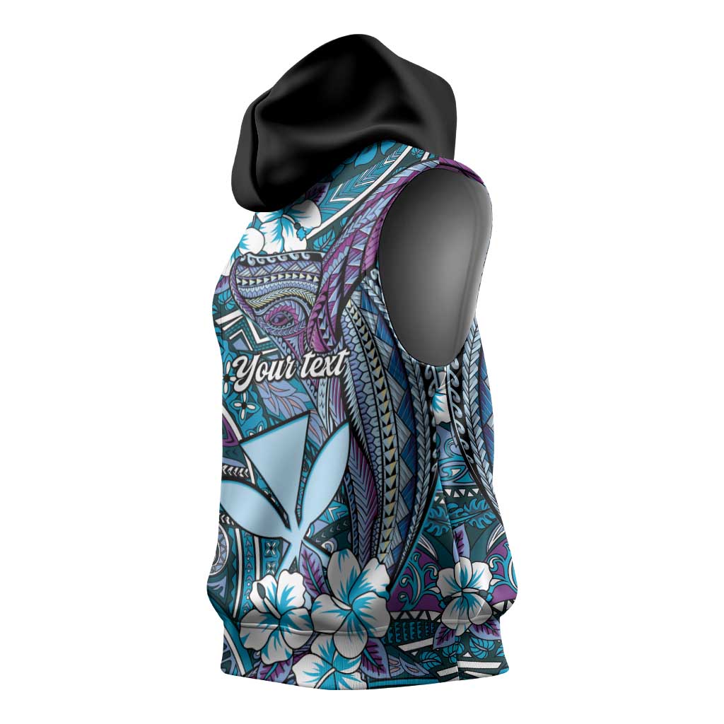 Personalised Hawaii Tribal Humpback Whale Sleeveless Hoodie Polu Hibiscus Seamless Pattern LT9 - Polynesian Pride