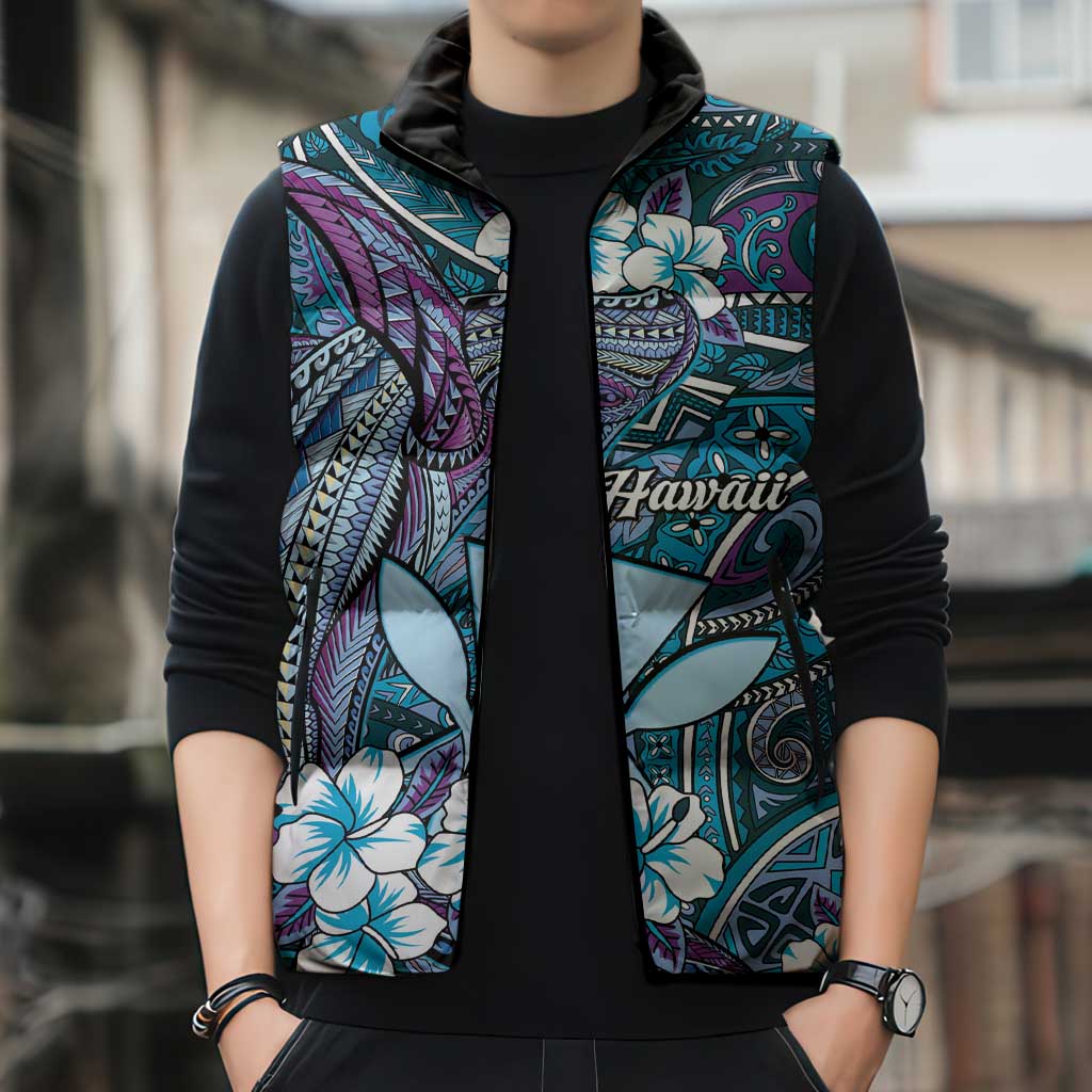 Personalised Hawaii Tribal Humpback Whale Sleeveless Puffer Jacket Polu Hibiscus Seamless Pattern LT9 - Polynesian Pride