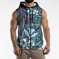 Personalised Hawaii Tribal Humpback Whale Sleeveless Zip Hoodie Polu Hibiscus Seamless Pattern LT9 - Polynesian Pride