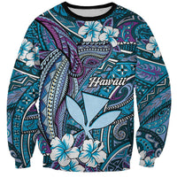 Personalised Hawaii Tribal Humpback Whale Sweatshirt Polu Hibiscus Seamless Pattern LT9 Unisex Blue - Polynesian Pride