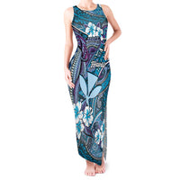 Personalised Hawaii Tribal Humpback Whale Tank Maxi Dress Polu Hibiscus Seamless Pattern LT9 Women Blue - Polynesian Pride