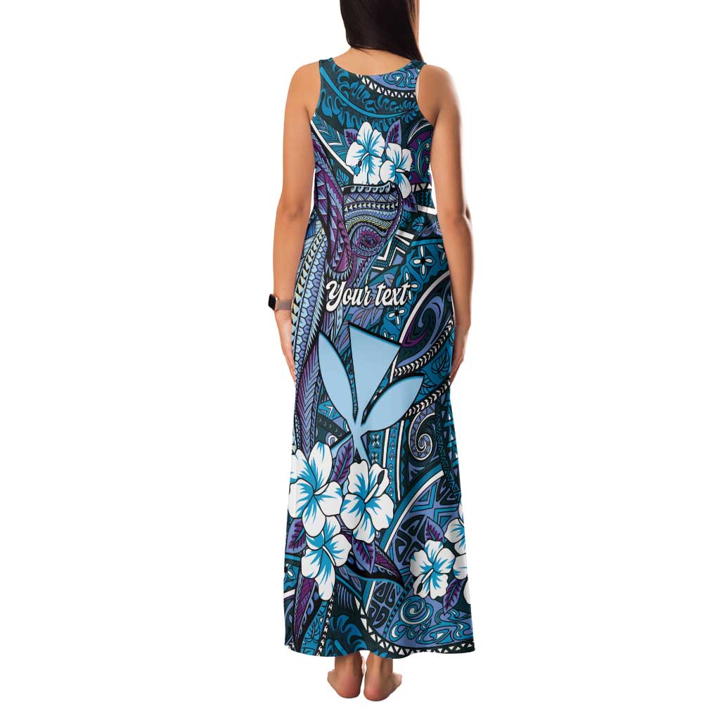 Personalised Hawaii Tribal Humpback Whale Tank Maxi Dress Polu Hibiscus Seamless Pattern LT9 - Polynesian Pride
