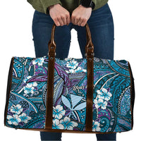 Personalised Hawaii Tribal Humpback Whale Travel Bag Polu Hibiscus Seamless Pattern LT9 Blue - Polynesian Pride