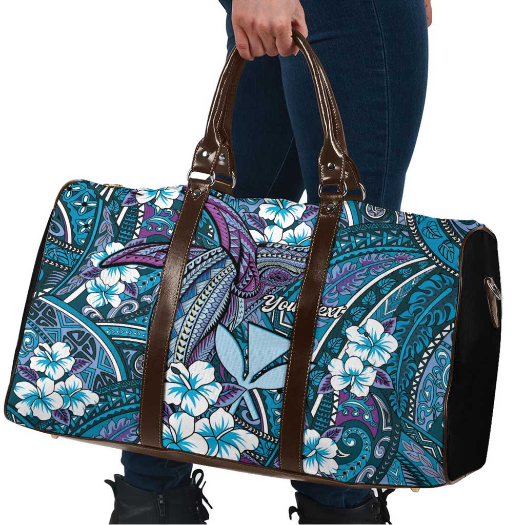 Personalised Hawaii Tribal Humpback Whale Travel Bag Polu Hibiscus Seamless Pattern LT9 - Polynesian Pride