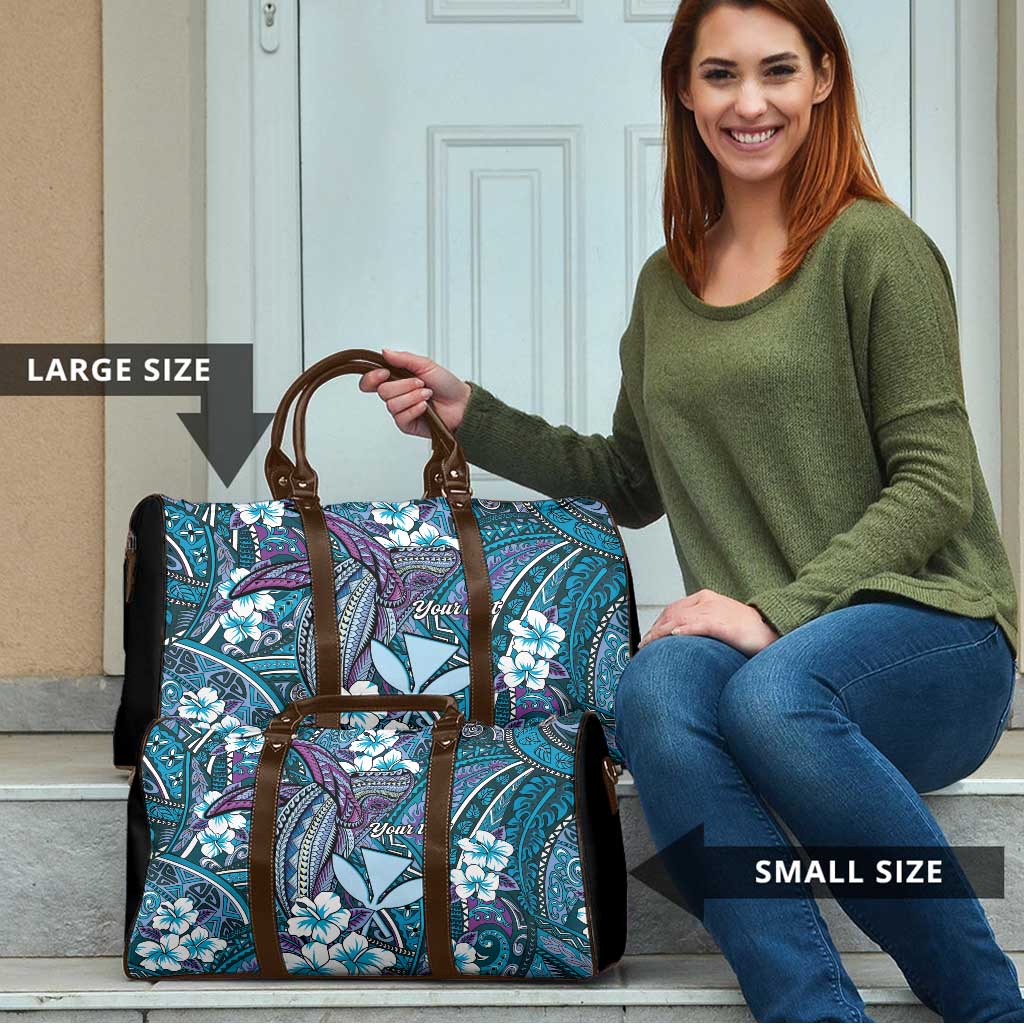 Personalised Hawaii Tribal Humpback Whale Travel Bag Polu Hibiscus Seamless Pattern LT9 - Polynesian Pride