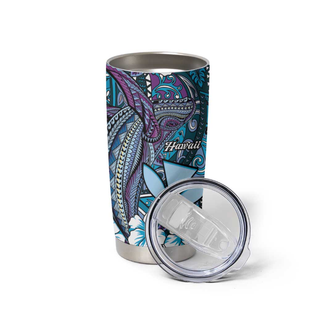 Personalised Hawaii Tribal Humpback Whale Tumbler Cup Polu Hibiscus Seamless Pattern LT9 - Polynesian Pride