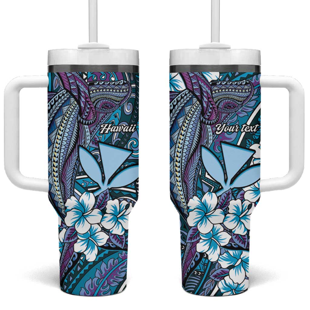 Personalised Hawaii Tribal Humpback Whale Tumbler With Handle Polu Hibiscus Seamless Pattern
