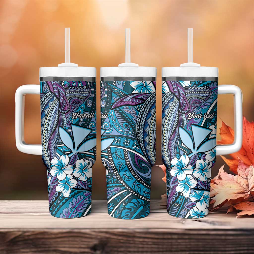 Personalised Hawaii Tribal Humpback Whale Tumbler With Handle Polu Hibiscus Seamless Pattern