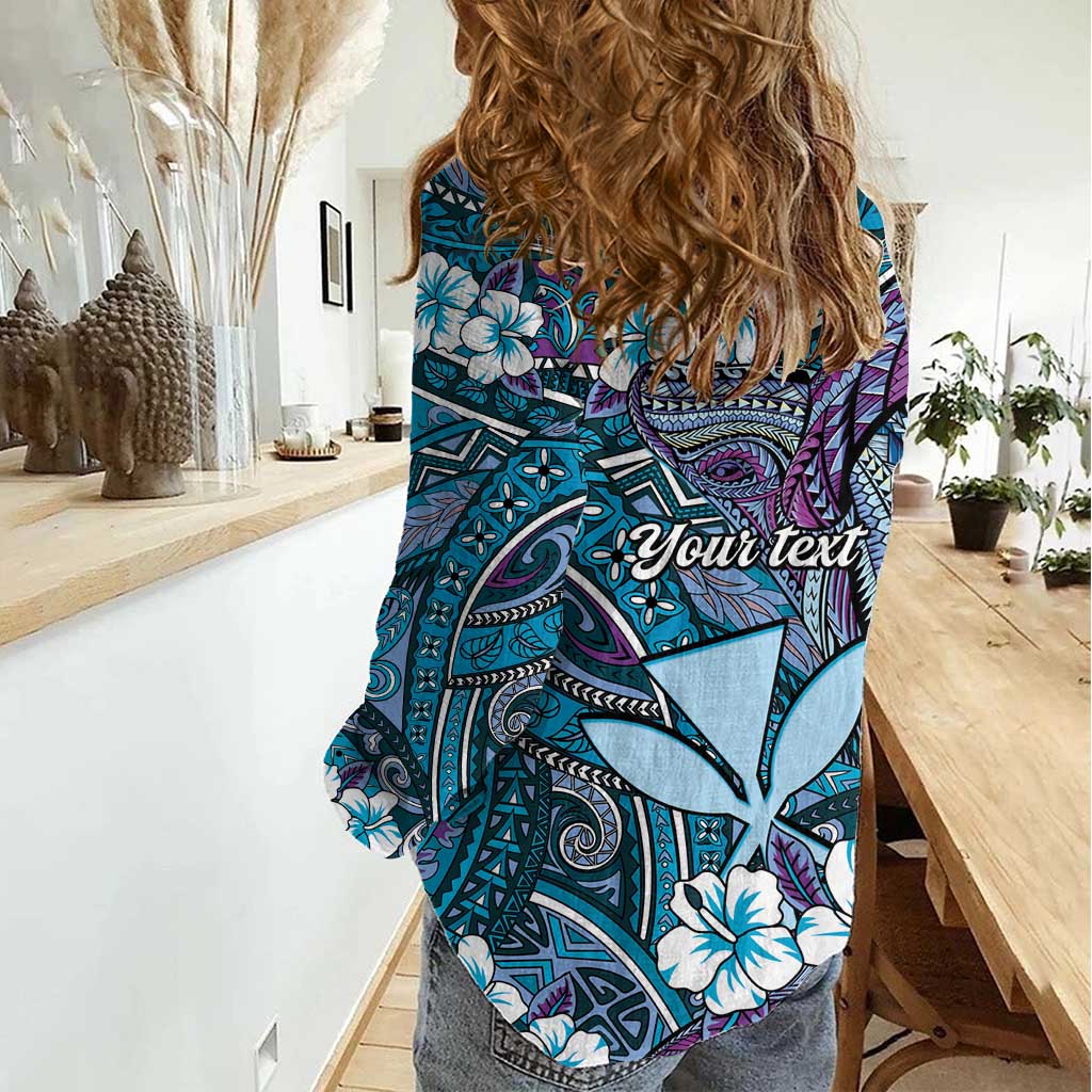 Personalised Hawaii Tribal Humpback Whale Women Casual Shirt Polu Hibiscus Seamless Pattern LT9 - Polynesian Pride
