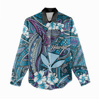 Personalised Hawaii Tribal Humpback Whale Women Casual Shirt Polu Hibiscus Seamless Pattern LT9 - Polynesian Pride
