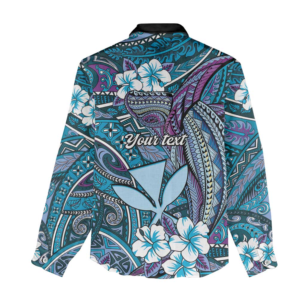 Personalised Hawaii Tribal Humpback Whale Women Casual Shirt Polu Hibiscus Seamless Pattern LT9 - Polynesian Pride