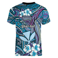 Personalised Hawaii Tribal Humpback Whale Women V-Neck T-Shirt Polu Hibiscus Seamless Pattern LT9 - Polynesian Pride
