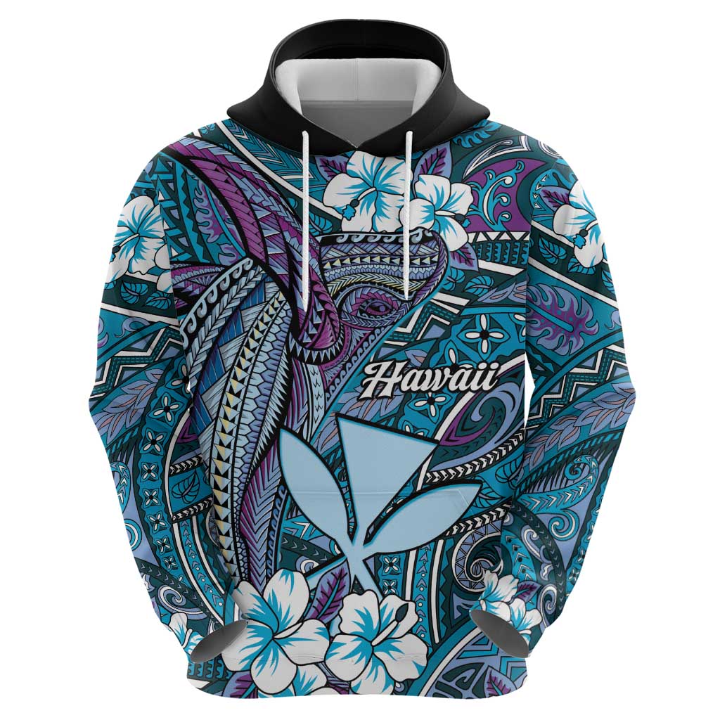 Personalised Hawaii Tribal Humpback Whale Zip Hoodie Polu Hibiscus Seamless Pattern LT9 - Polynesian Pride