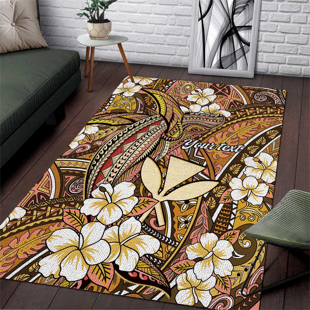 Personalised Hawaii Tribal Humpback Whale Area Rug Melemele Hibiscus Seamless Pattern