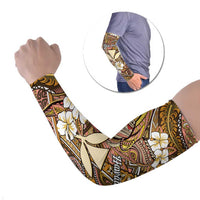 Personalised Hawaii Tribal Humpback Whale Arm Sleeves Melemele Hibiscus Seamless Pattern LT9 Set of 2 Gold - Polynesian Pride