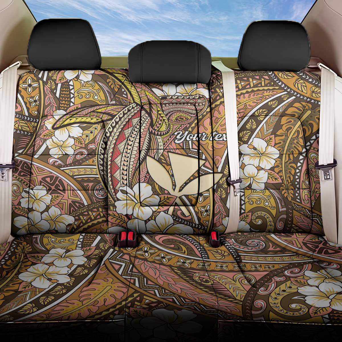 Personalised Hawaii Tribal Humpback Whale Back Car Seat Cover Melemele Hibiscus Seamless Pattern