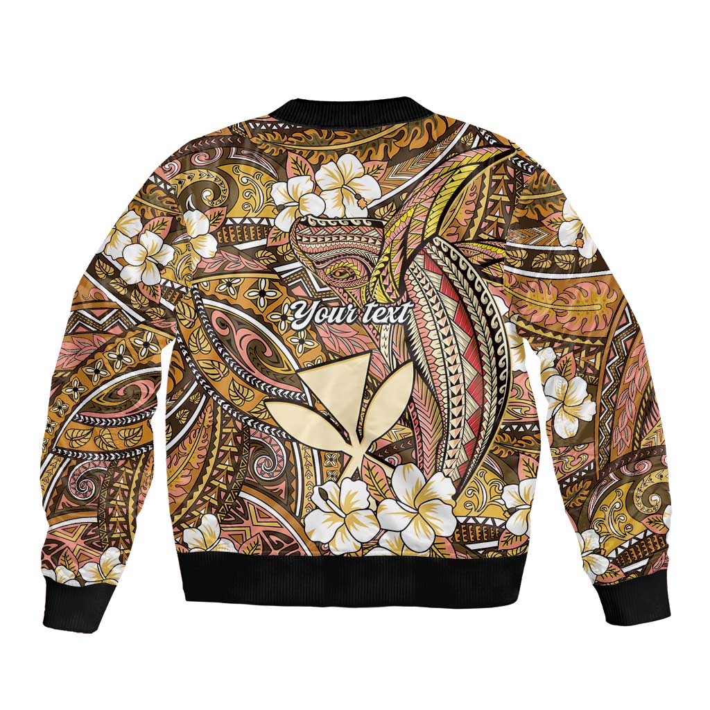 Personalised Hawaii Tribal Humpback Whale Bomber Jacket Melemele Hibiscus Seamless Pattern LT9 - Polynesian Pride