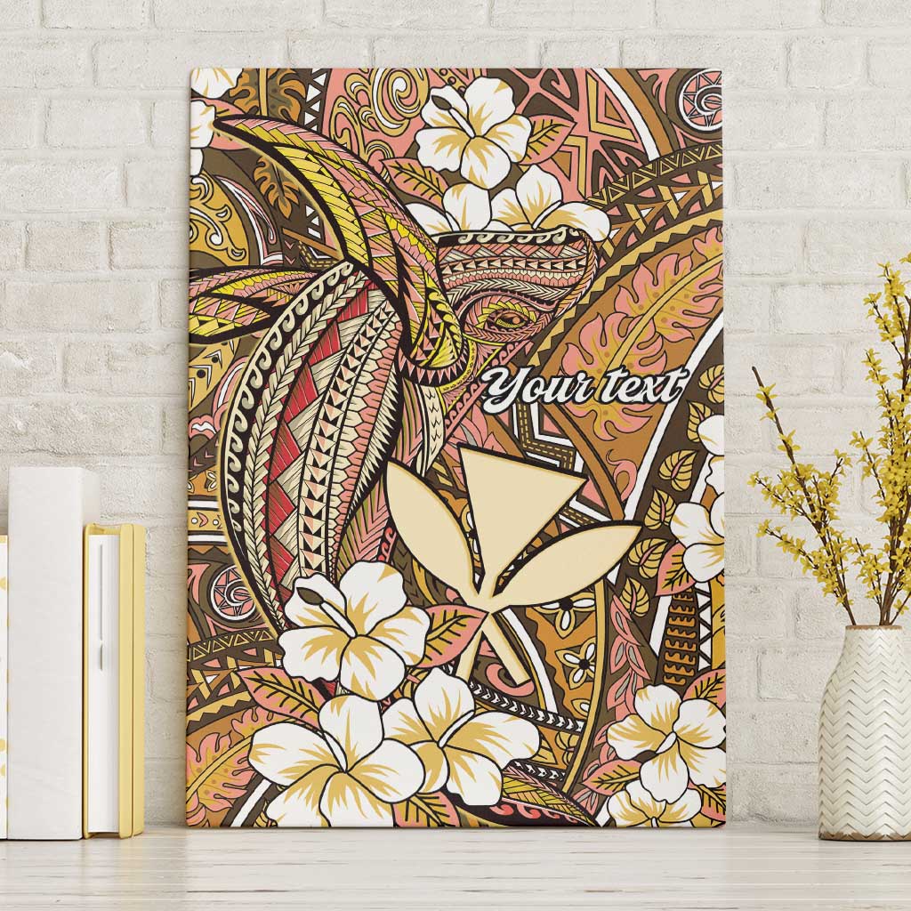 Personalised Hawaii Tribal Humpback Whale Canvas Wall Art Melemele Hibiscus Seamless Pattern LT9 Without Frame Gold - Polynesian Pride