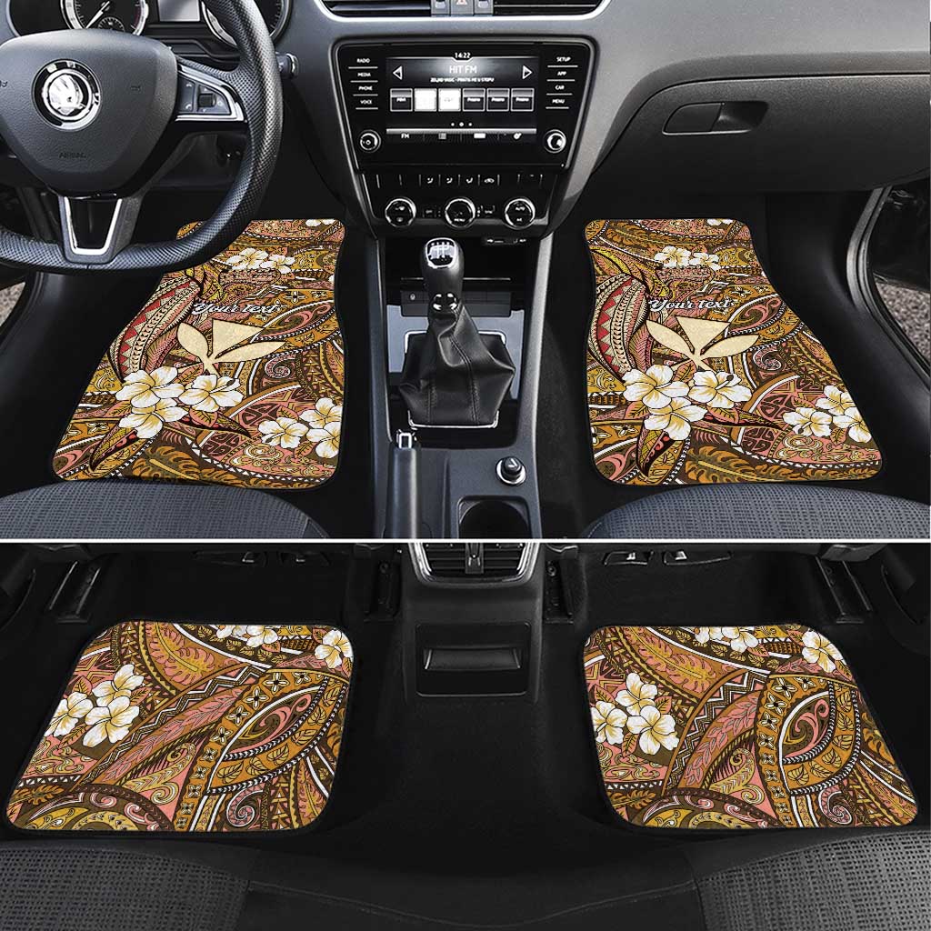 Personalised Hawaii Tribal Humpback Whale Car Mats Melemele Hibiscus Seamless Pattern LT9 Set 4pcs Gold - Polynesian Pride