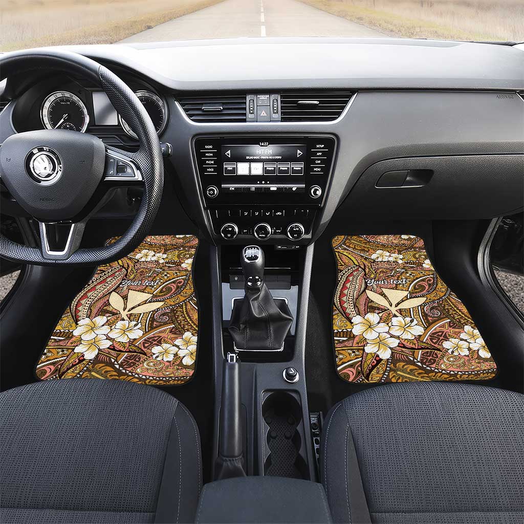 Personalised Hawaii Tribal Humpback Whale Car Mats Melemele Hibiscus Seamless Pattern LT9 Set 2pcs - Front Gold - Polynesian Pride