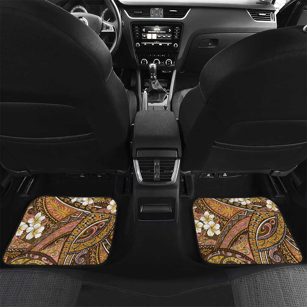 Personalised Hawaii Tribal Humpback Whale Car Mats Melemele Hibiscus Seamless Pattern LT9 Set 2pcs - Back Gold - Polynesian Pride