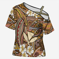 Personalised Hawaii Tribal Humpback Whale Cross Shoulder Shirt Melemele Hibiscus Seamless Pattern LT9 Female Gold - Polynesian Pride