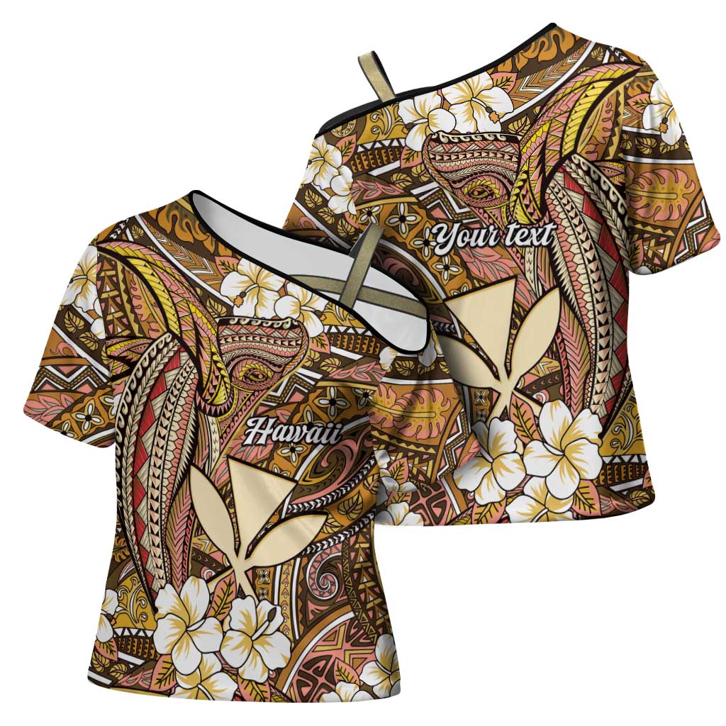Personalised Hawaii Tribal Humpback Whale Cross Shoulder Shirt Melemele Hibiscus Seamless Pattern LT9 - Polynesian Pride