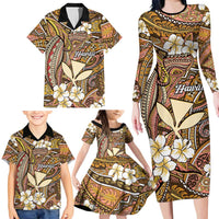Personalised Hawaii Tribal Humpback Whale Family Matching Long Sleeve Bodycon Dress and Hawaiian Shirt Melemele Hibiscus Seamless Pattern