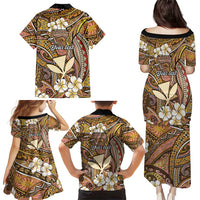 Personalised Hawaii Tribal Humpback Whale Family Matching Puletasi and Hawaiian Shirt Melemele Hibiscus Seamless Pattern