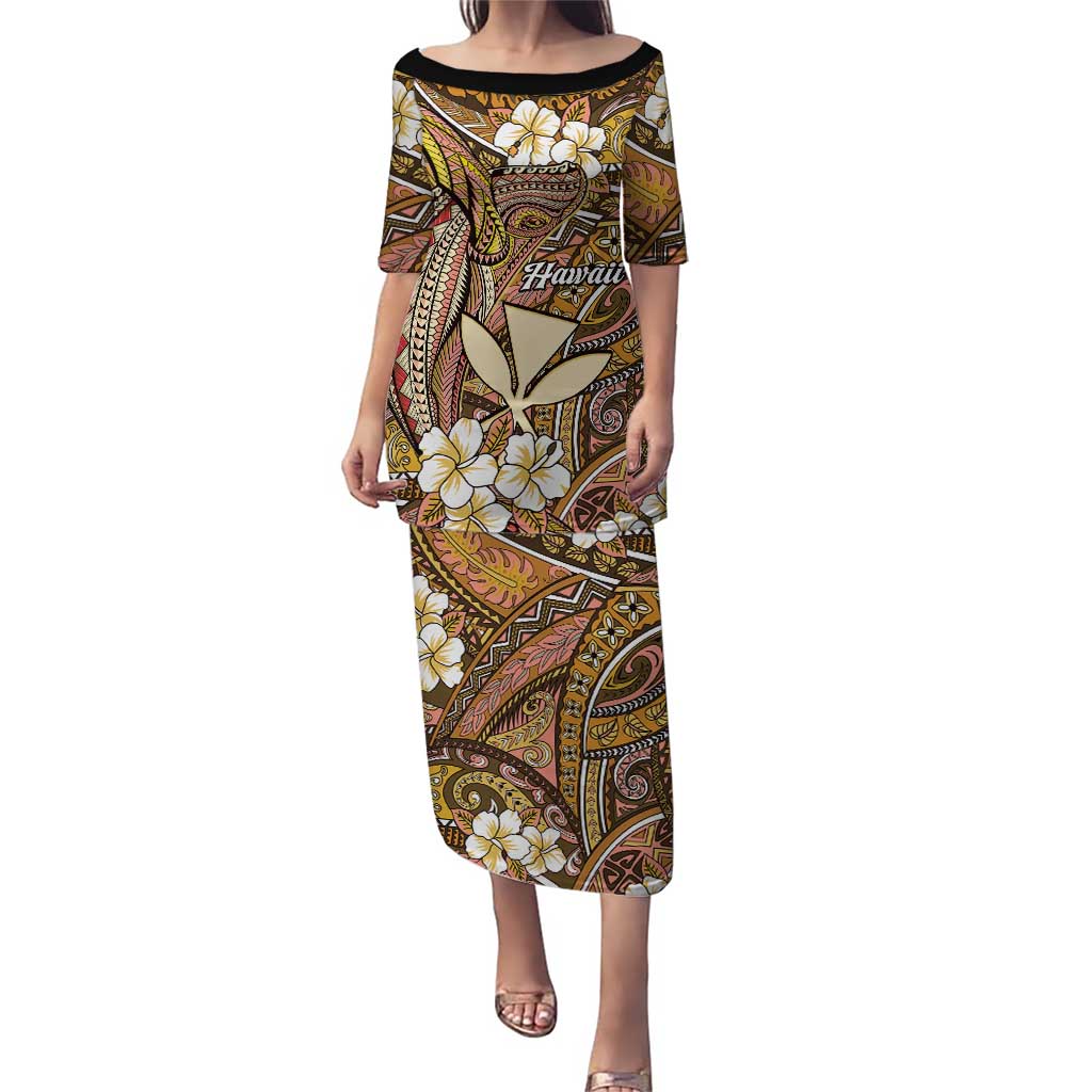 Personalised Hawaii Tribal Humpback Whale Family Matching Puletasi and Hawaiian Shirt Melemele Hibiscus Seamless Pattern
