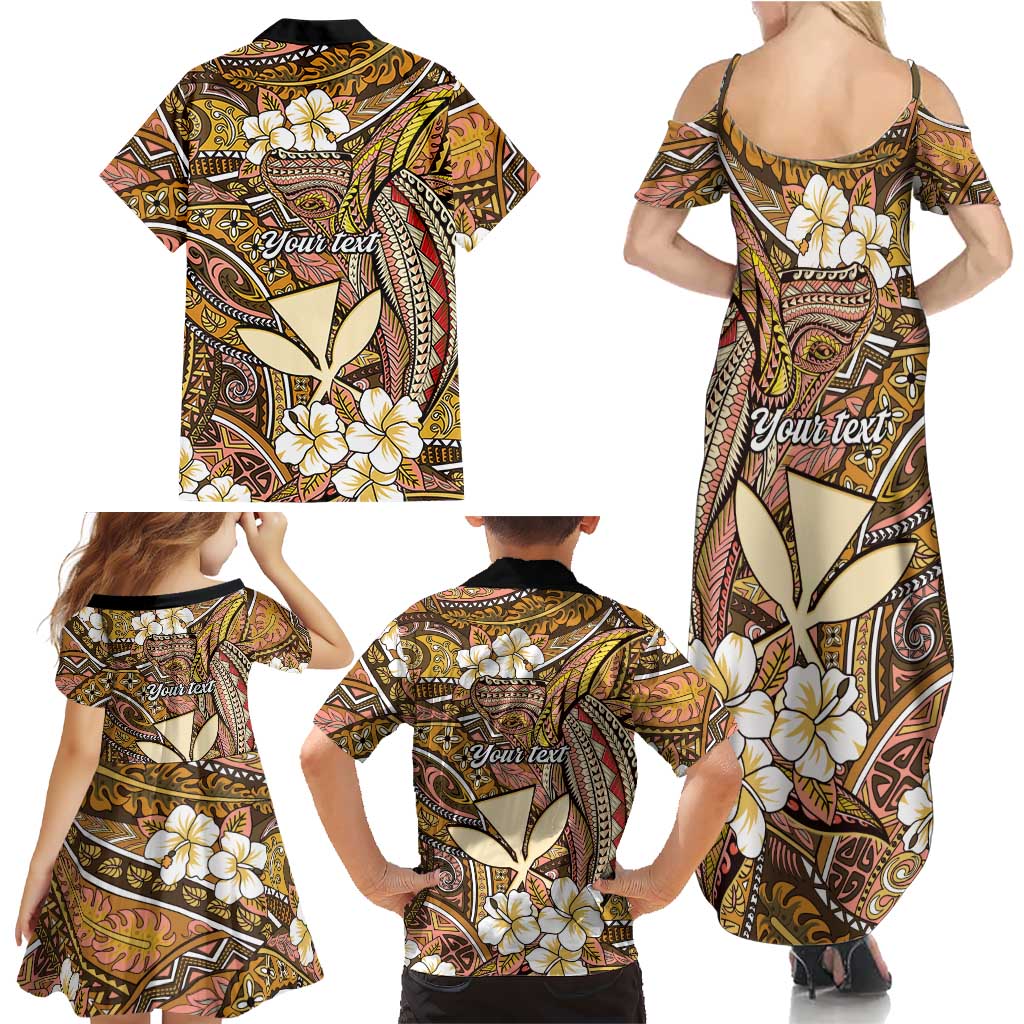 Personalised Hawaii Tribal Humpback Whale Family Matching Summer Maxi Dress and Hawaiian Shirt Melemele Hibiscus Seamless Pattern