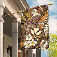 Personalised Hawaii Tribal Humpback Whale Garden Flag Melemele Hibiscus Seamless Pattern LT9 House Flag Gold - Polynesian Pride