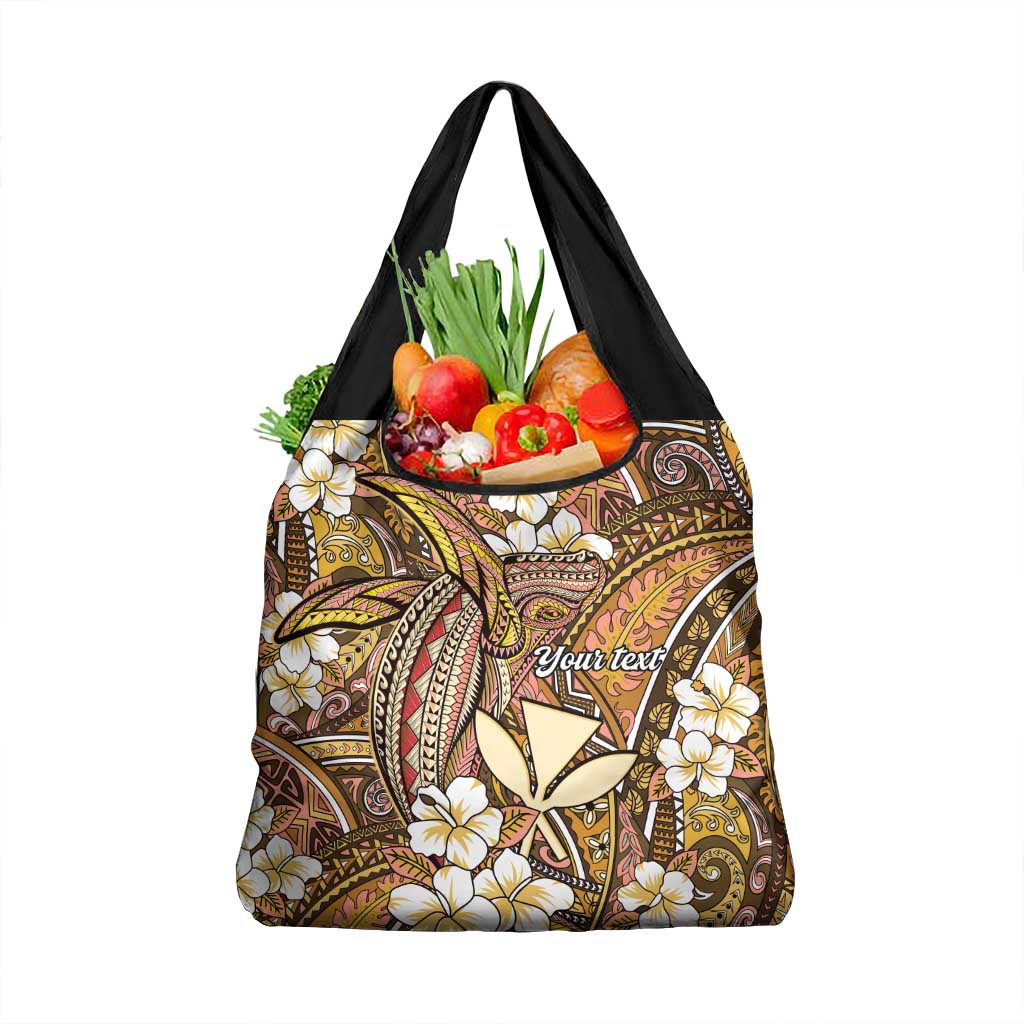 Personalised Hawaii Tribal Humpback Whale Grocery Bag Melemele Hibiscus Seamless Pattern LT9 1-pack One Size Gold - Polynesian Pride
