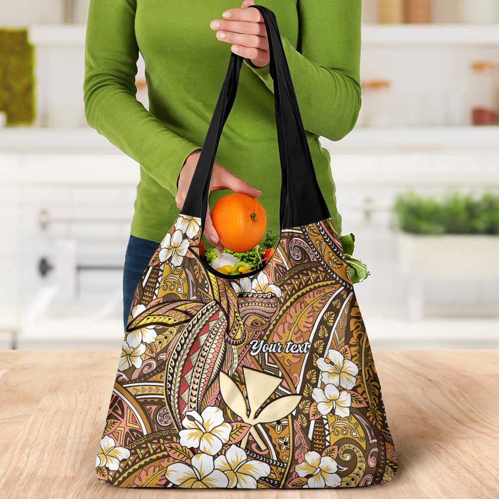 Personalised Hawaii Tribal Humpback Whale Grocery Bag Melemele Hibiscus Seamless Pattern LT9 - Polynesian Pride