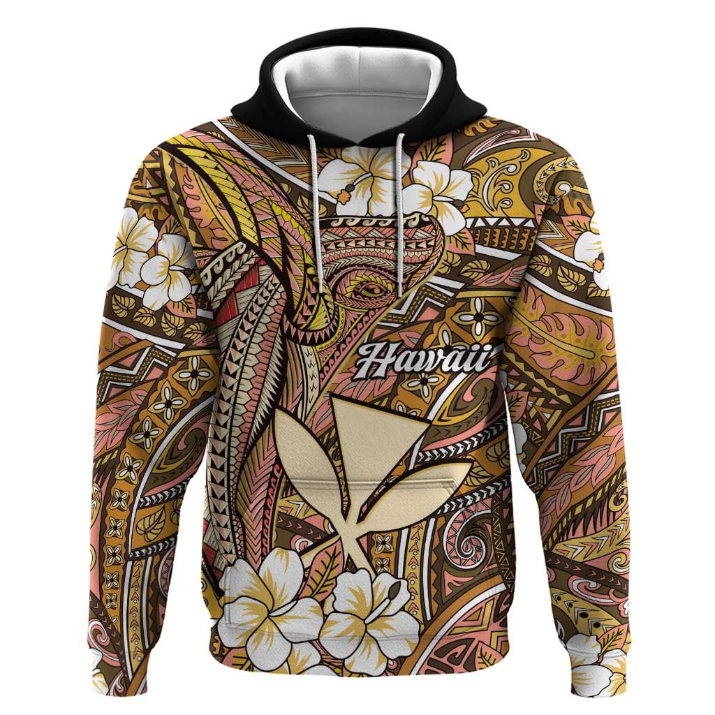 Personalised Hawaii Tribal Humpback Whale Hoodie Melemele Hibiscus Seamless Pattern LT9 Pullover Hoodie Gold - Polynesian Pride