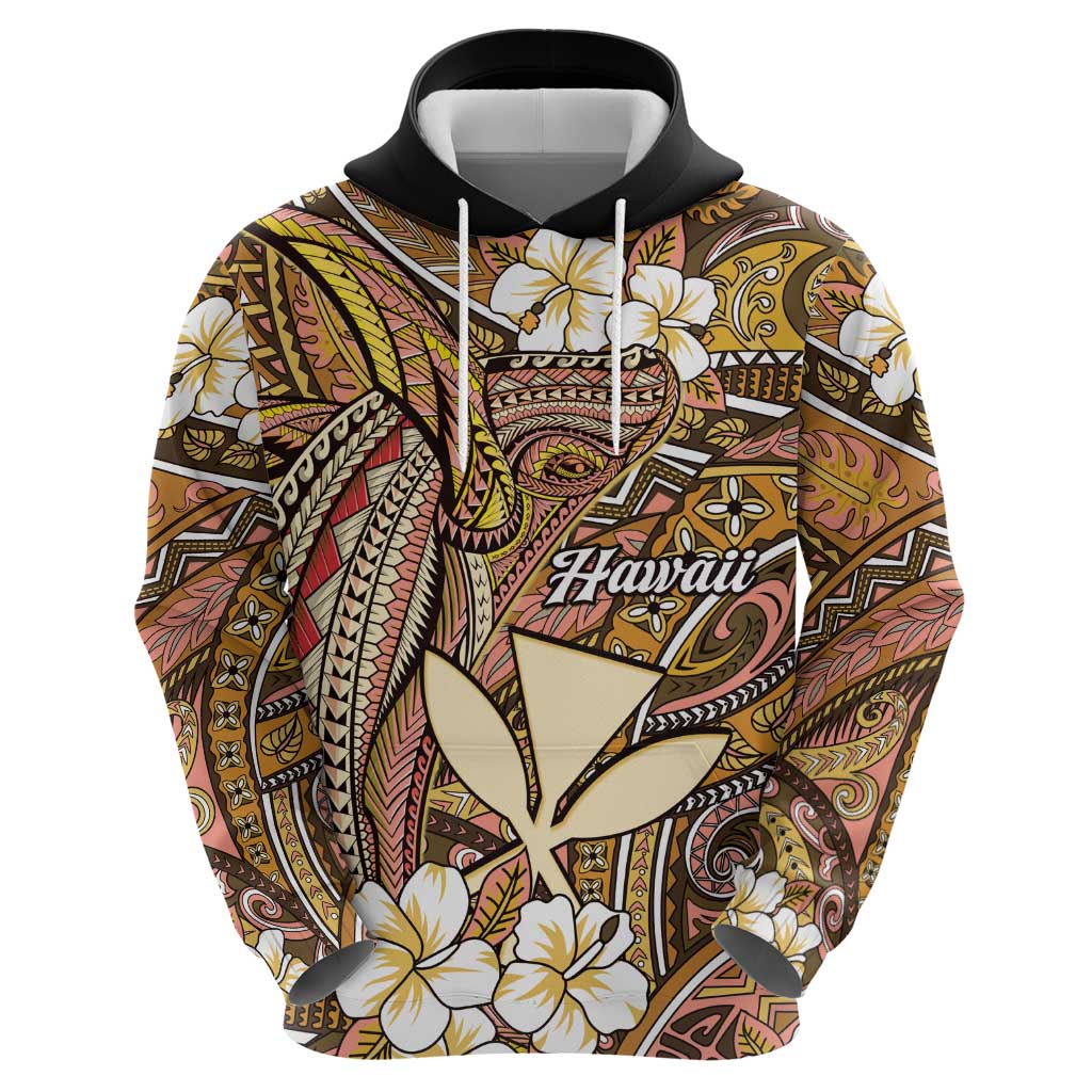 Personalised Hawaii Tribal Humpback Whale Hoodie Melemele Hibiscus Seamless Pattern LT9 - Polynesian Pride
