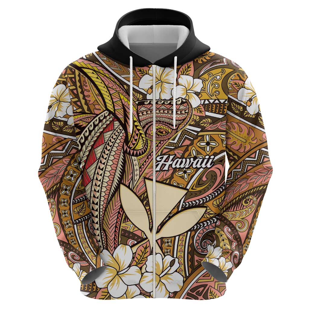 Personalised Hawaii Tribal Humpback Whale Hoodie Melemele Hibiscus Seamless Pattern LT9 - Polynesian Pride
