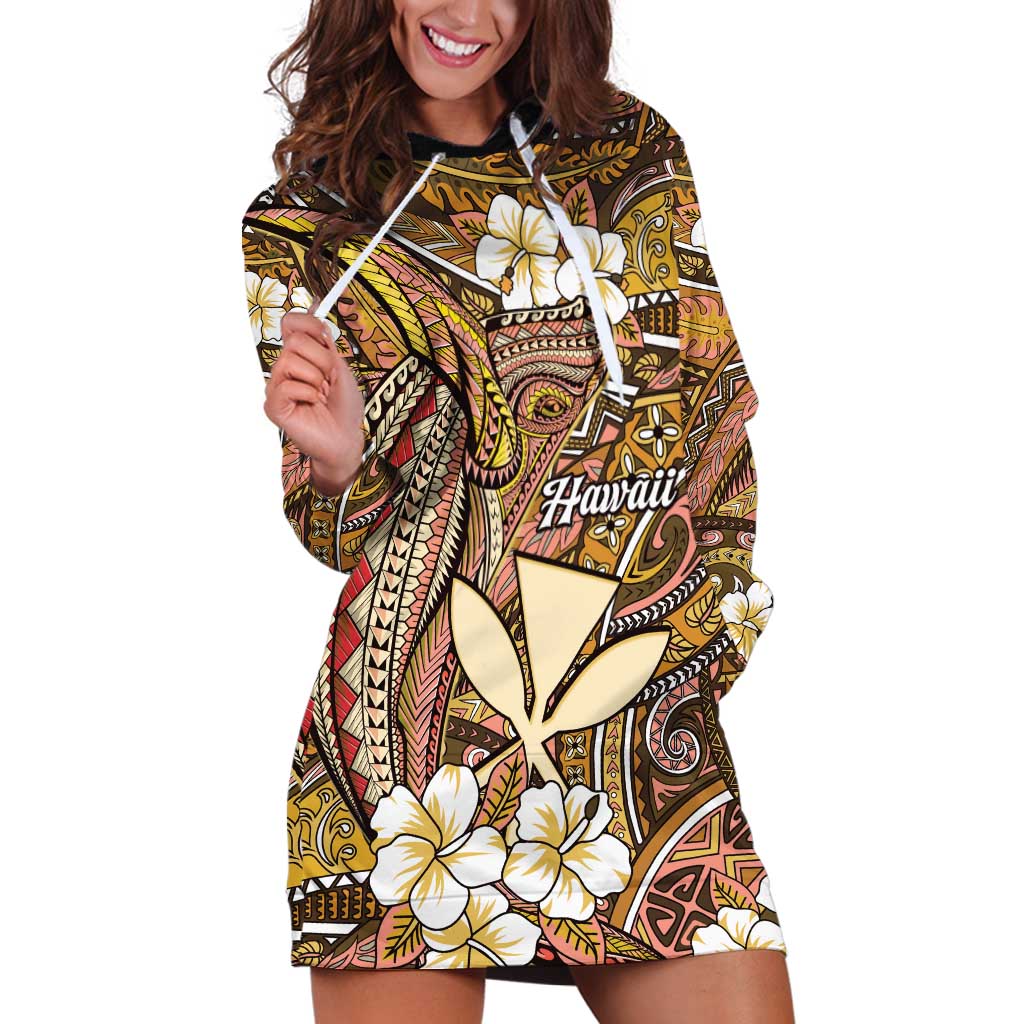 Personalised Hawaii Tribal Humpback Whale Hoodie Dress Melemele Hibiscus Seamless Pattern LT9 Gold - Polynesian Pride