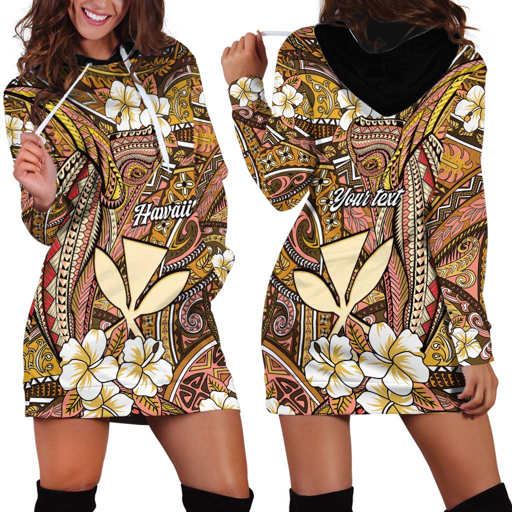 Personalised Hawaii Tribal Humpback Whale Hoodie Dress Melemele Hibiscus Seamless Pattern LT9 - Polynesian Pride