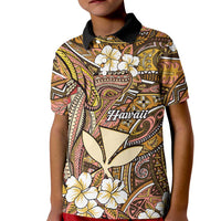 Personalised Hawaii Tribal Humpback Whale Kid Polo Shirt Melemele Hibiscus Seamless Pattern LT9 Kid Gold - Polynesian Pride
