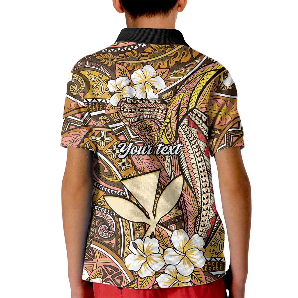 Personalised Hawaii Tribal Humpback Whale Kid Polo Shirt Melemele Hibiscus Seamless Pattern LT9 - Polynesian Pride