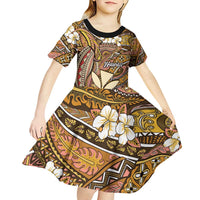 Personalised Hawaii Tribal Humpback Whale Kid Short Sleeve Dress Melemele Hibiscus Seamless Pattern LT9 - Polynesian Pride