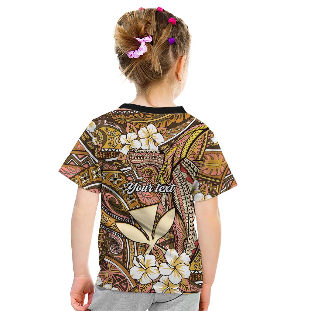 Personalised Hawaii Tribal Humpback Whale Kid T Shirt Melemele Hibiscus Seamless Pattern LT9 - Polynesian Pride