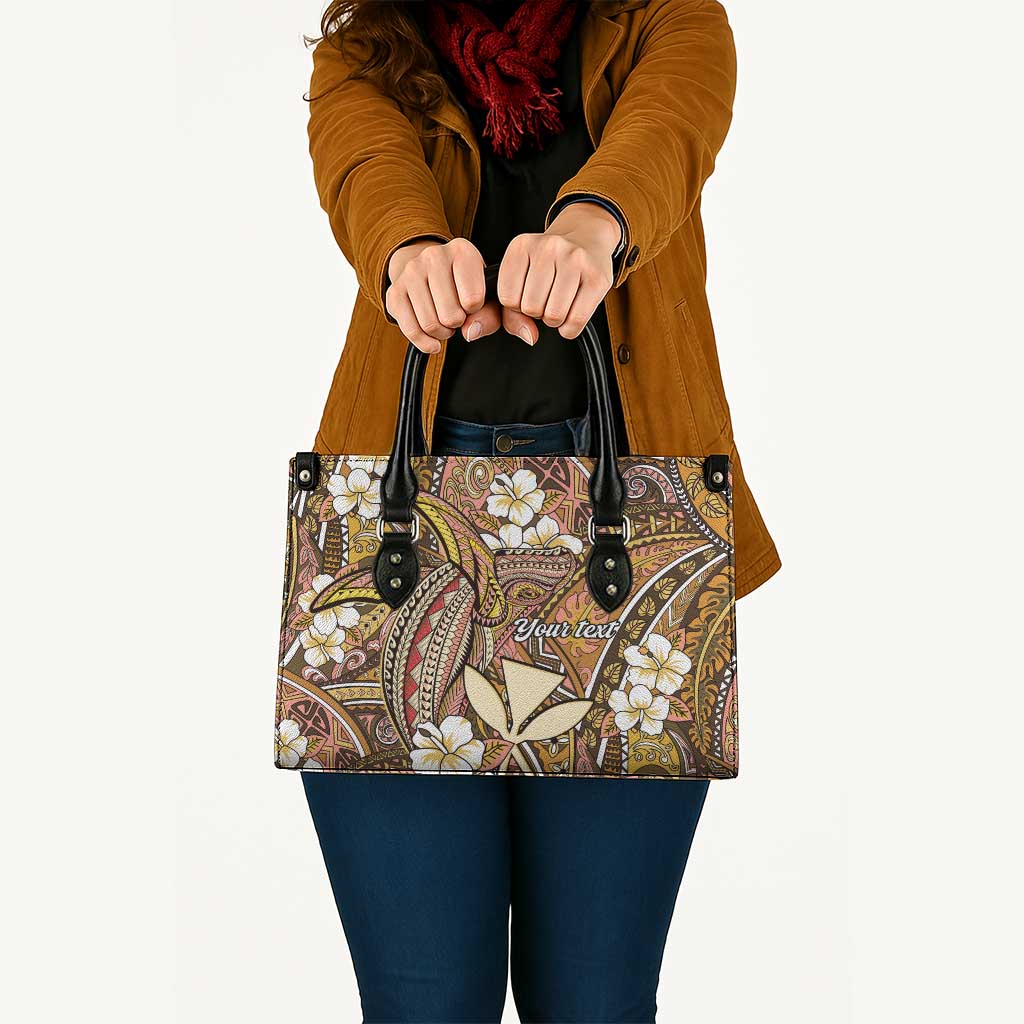 Personalised Hawaii Tribal Humpback Whale Leather Bag Melemele Hibiscus Seamless Pattern LT9 - Polynesian Pride