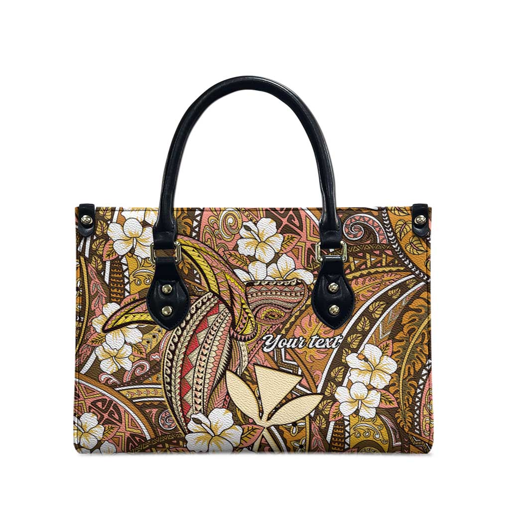 Personalised Hawaii Tribal Humpback Whale Leather Bag Melemele Hibiscus Seamless Pattern LT9 - Polynesian Pride
