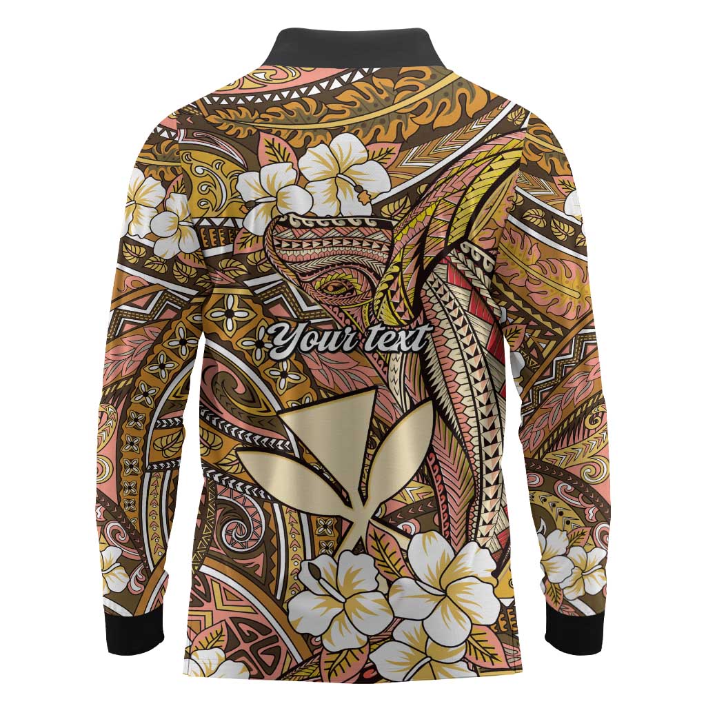 Personalised Hawaii Tribal Humpback Whale Long Sleeve Polo Shirt Melemele Hibiscus Seamless Pattern LT9 - Polynesian Pride