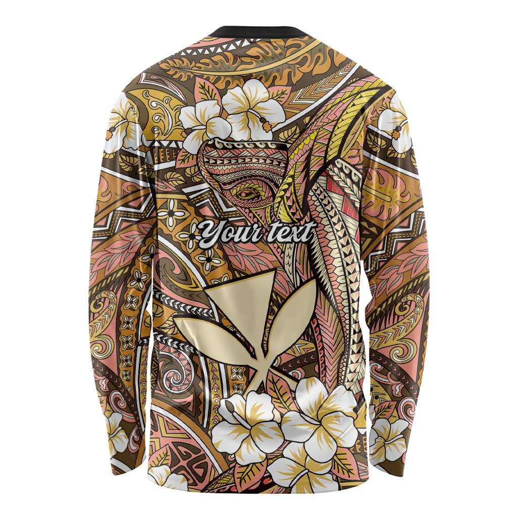 Personalised Hawaii Tribal Humpback Whale Long Sleeve Shirt Melemele Hibiscus Seamless Pattern LT9 - Polynesian Pride