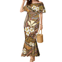 Personalised Hawaii Tribal Humpback Whale Mermaid Dress Melemele Hibiscus Seamless Pattern LT9 Women Gold - Polynesian Pride
