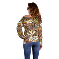 Personalised Hawaii Tribal Humpback Whale Off Shoulder Sweater Melemele Hibiscus Seamless Pattern LT9 - Polynesian Pride