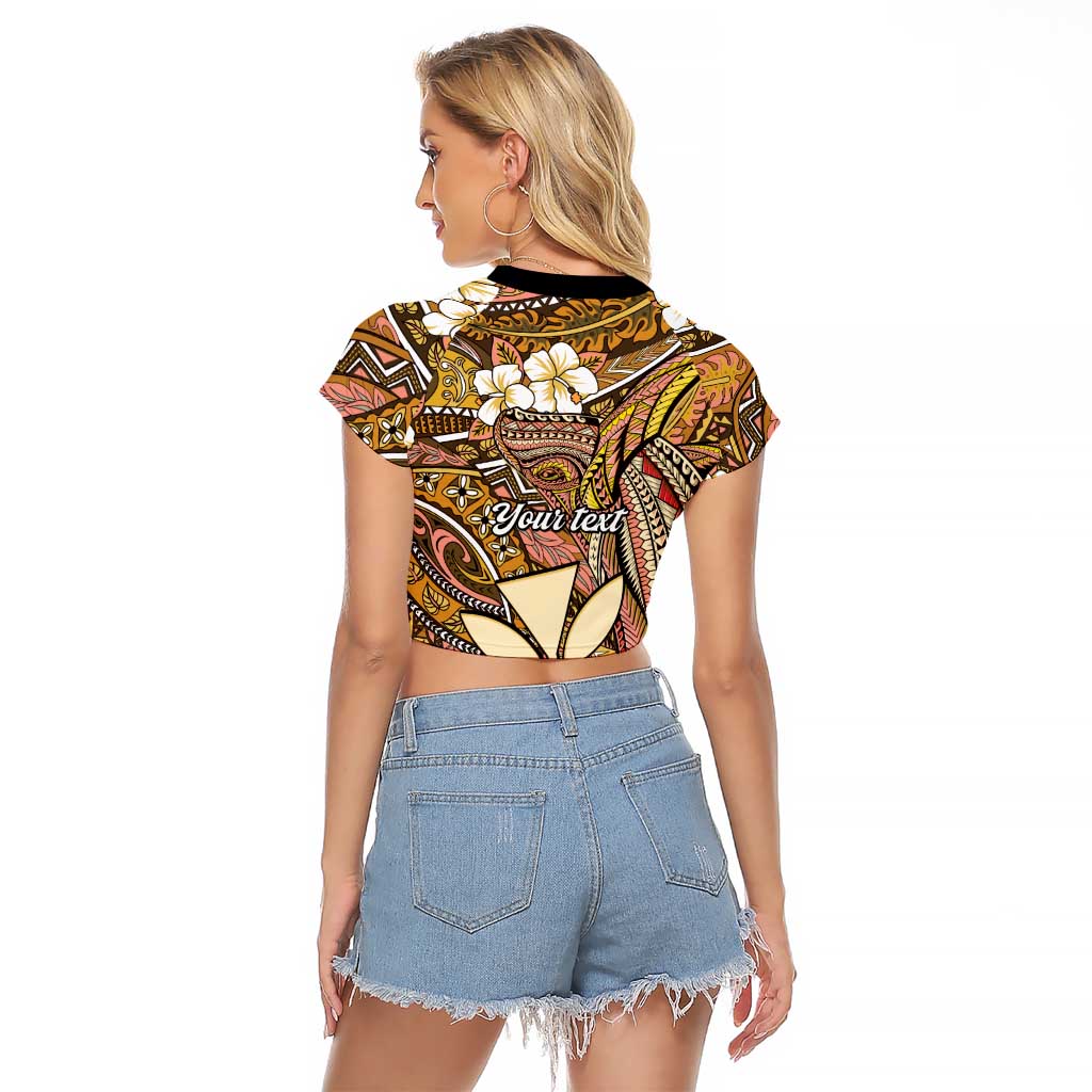 Personalised Hawaii Tribal Humpback Whale Raglan Cropped T Shirt Melemele Hibiscus Seamless Pattern LT9 - Polynesian Pride